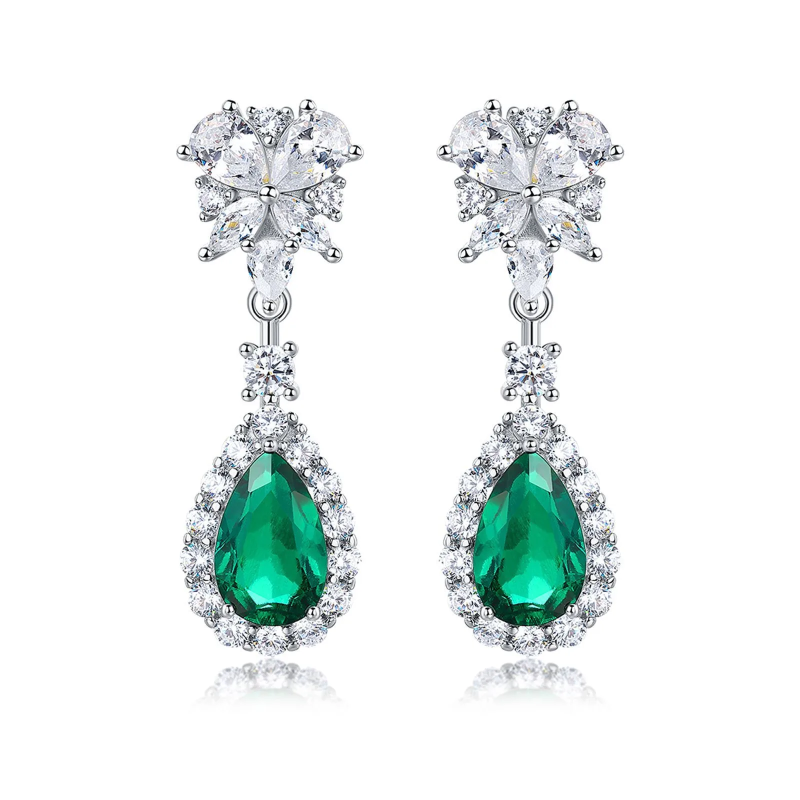 E0041 S925 Silver 18K White Gold Teardrop Lab-Grown Gemstone Earrings Center Stone 11*7mm/ Stones