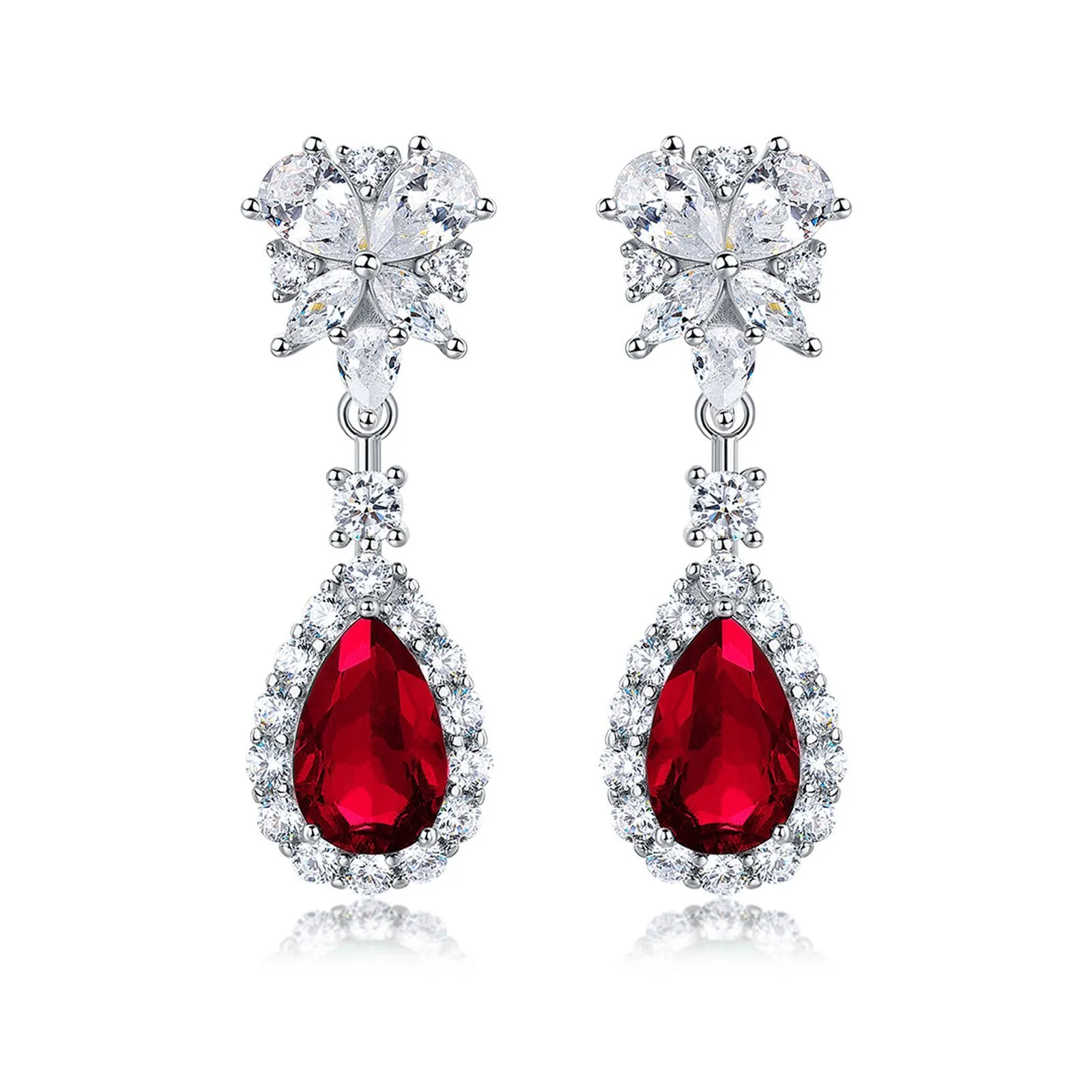 E0041 S925 Silver 18K White Gold Teardrop Lab-Grown Gemstone Earrings Center Stone 11*7mm/ Stones
