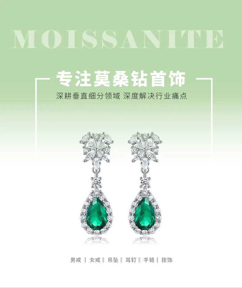 E0041 S925 Silver 18K White Gold Teardrop Lab-Grown Gemstone Earrings Center Sto