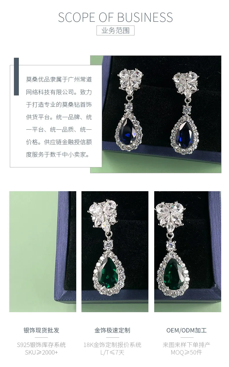 E0041 S925 Silver 18K White Gold Teardrop Lab-Grown Gemstone Earrings Center Sto