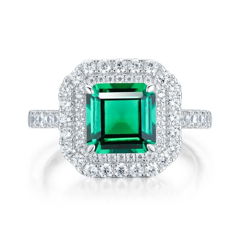 R0028 S925 Silver 18K White Gold Emerald Cut Lab-Grown Gemstone Ring Center Stone 8*8mm