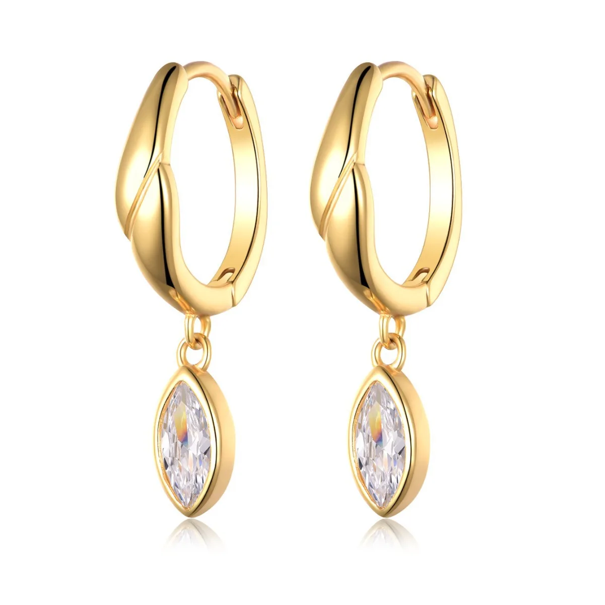 ME0021 S25 Silver 18K Yellow Gold Marquise Moissanite Earrings 0.8ct