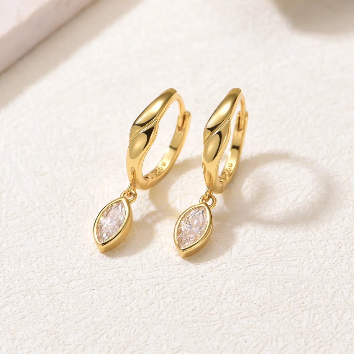 ME0021 S25 Silver 18K Yellow Gold Marquise Moissanite Earrings 0.8ct