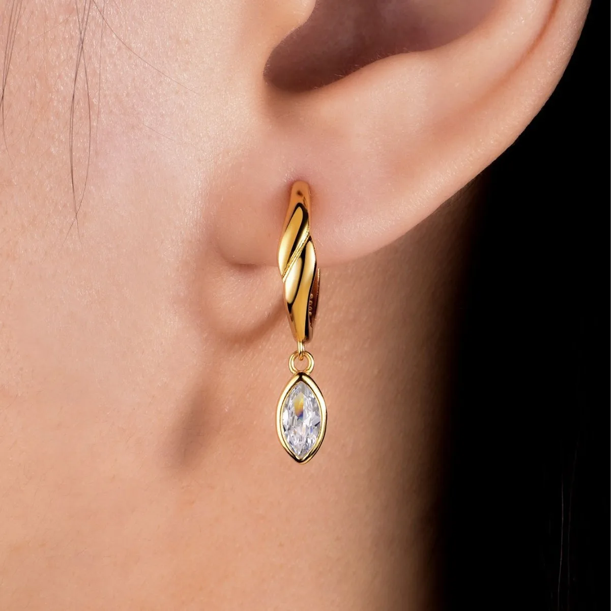 ME0021 S25 Silver 18K Yellow Gold Marquise Moissanite Earrings 0.8ct