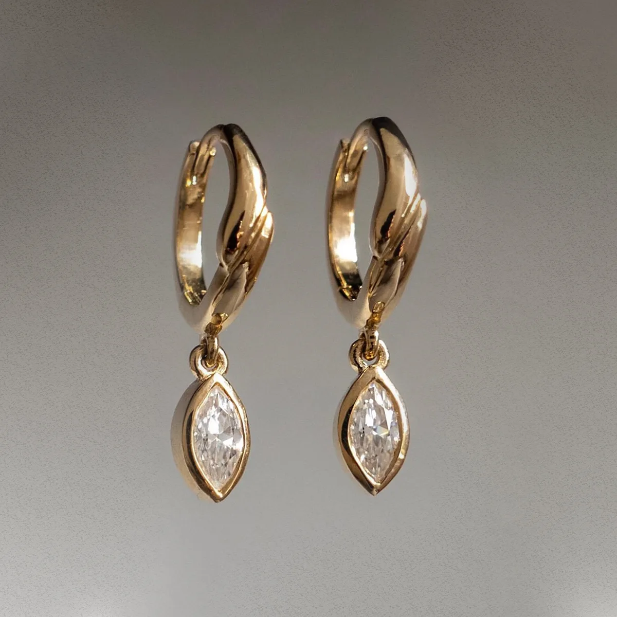 ME0021 S25 Silver 18K Yellow Gold Marquise Moissanite Earrings 0.8ct