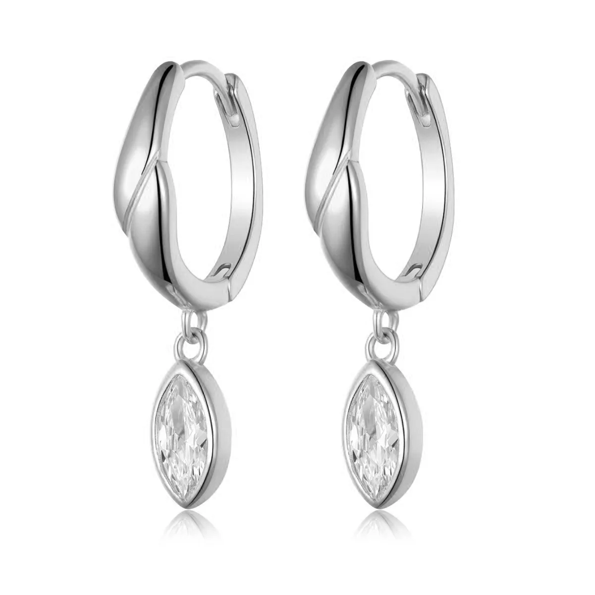 ME0021 S25 Silver 18K Yellow Gold Marquise Moissanite Earrings 0.8ct
