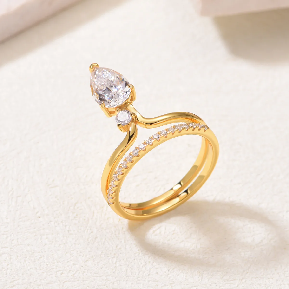 MR0154 S25 Silver 18K Yellow Gold Teardrop Moissanite Personality Bridal Ring Set Center Stone 1.5ct/9*6mm