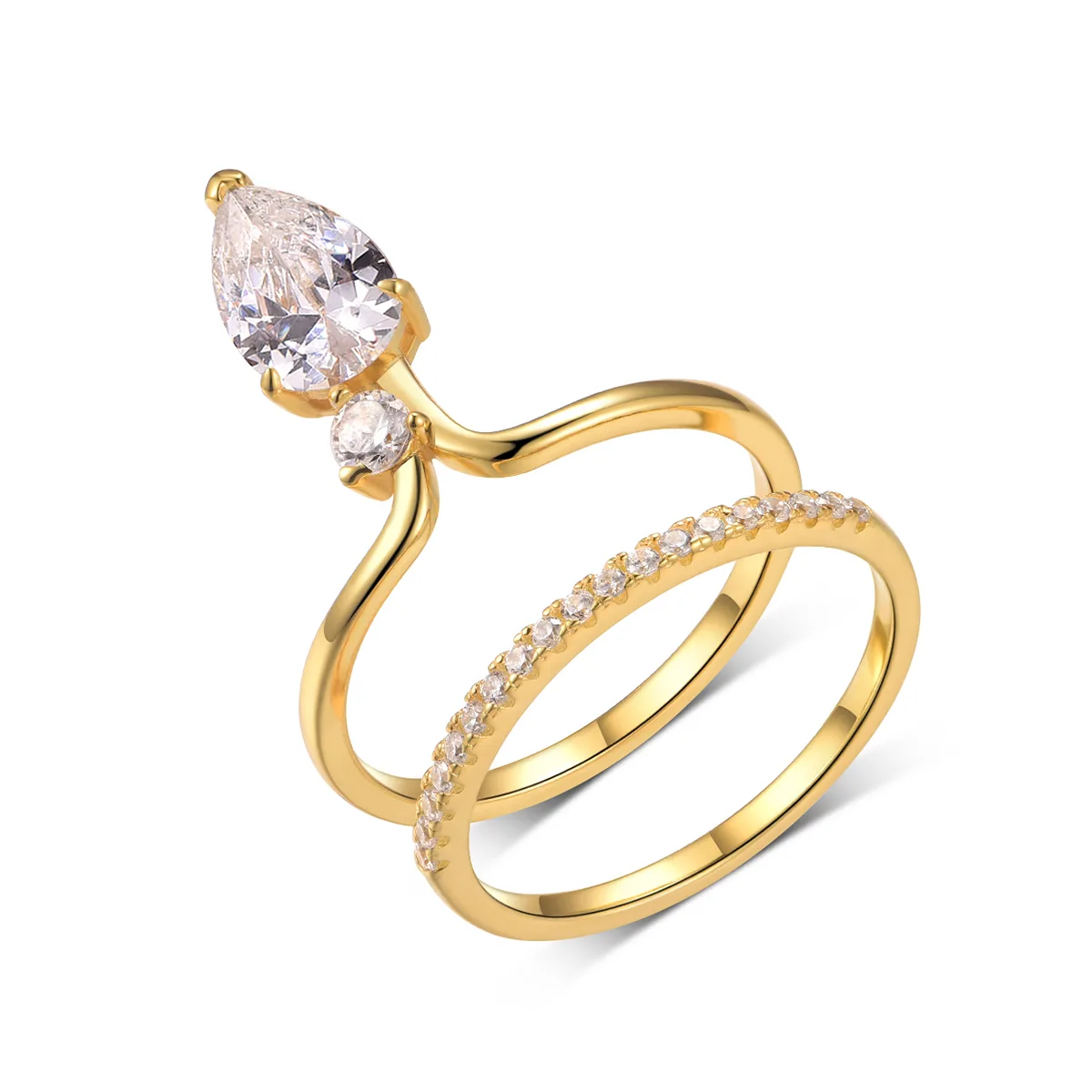 MR0154 S25 Silver 18K Yellow Gold Teardrop Moissanite Personality Bridal Ring Set Center Stone 1.5ct/9*6mm