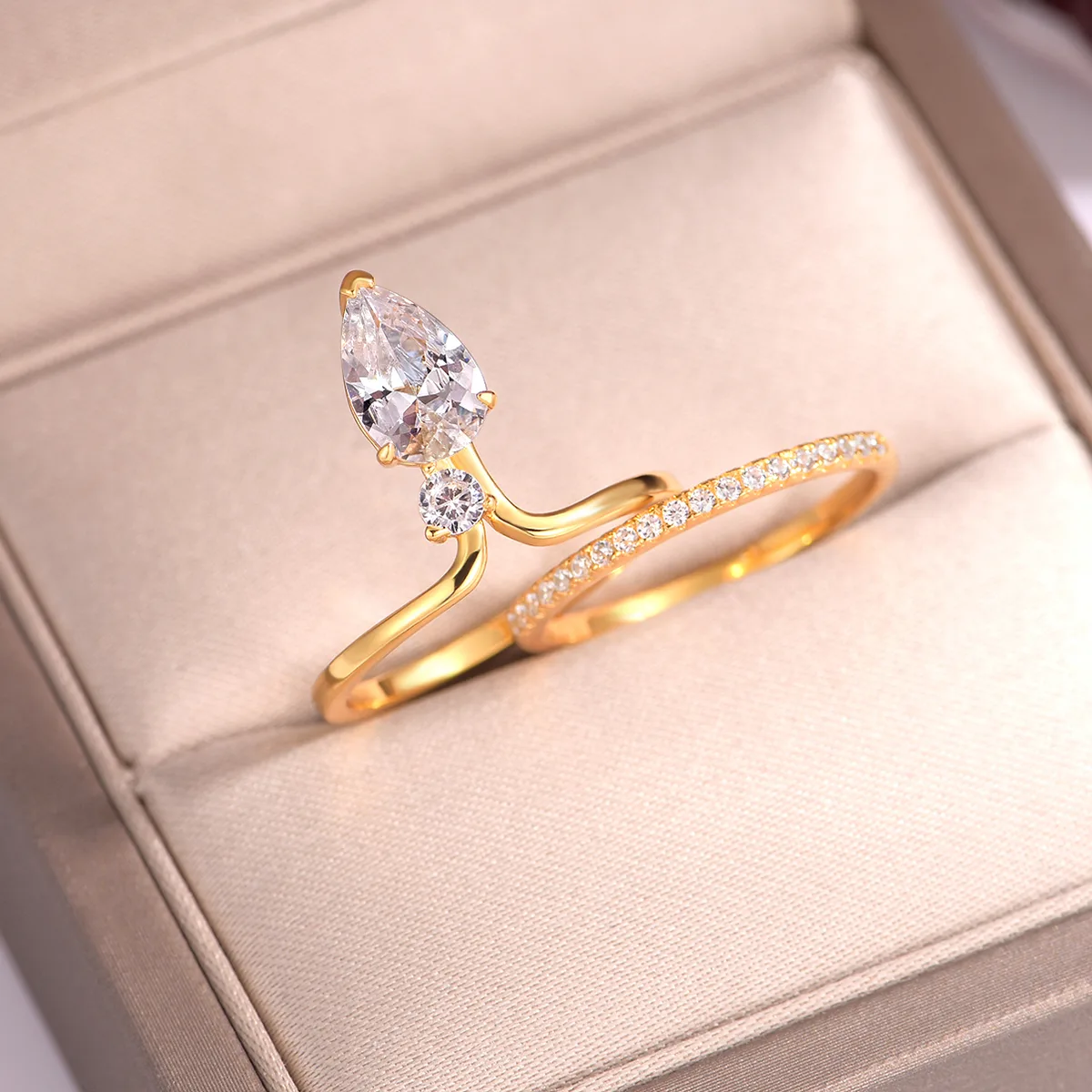 MR0154 S25 Silver 18K Yellow Gold Teardrop Moissanite Personality Bridal Ring Set Center Stone 1.5ct/9*6mm