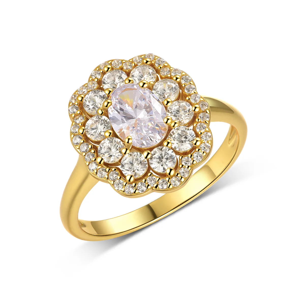 MR0151 S25 Silver 18K Yellow Gold Oval Moissanite Flower Confession Ring Center Stone 1.0ct/7*5mm