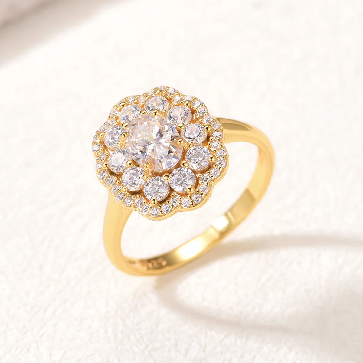MR0151 S25 Silver 18K Yellow Gold Oval Moissanite Flower Confession Ring Center Stone 1.0ct/7*5mm