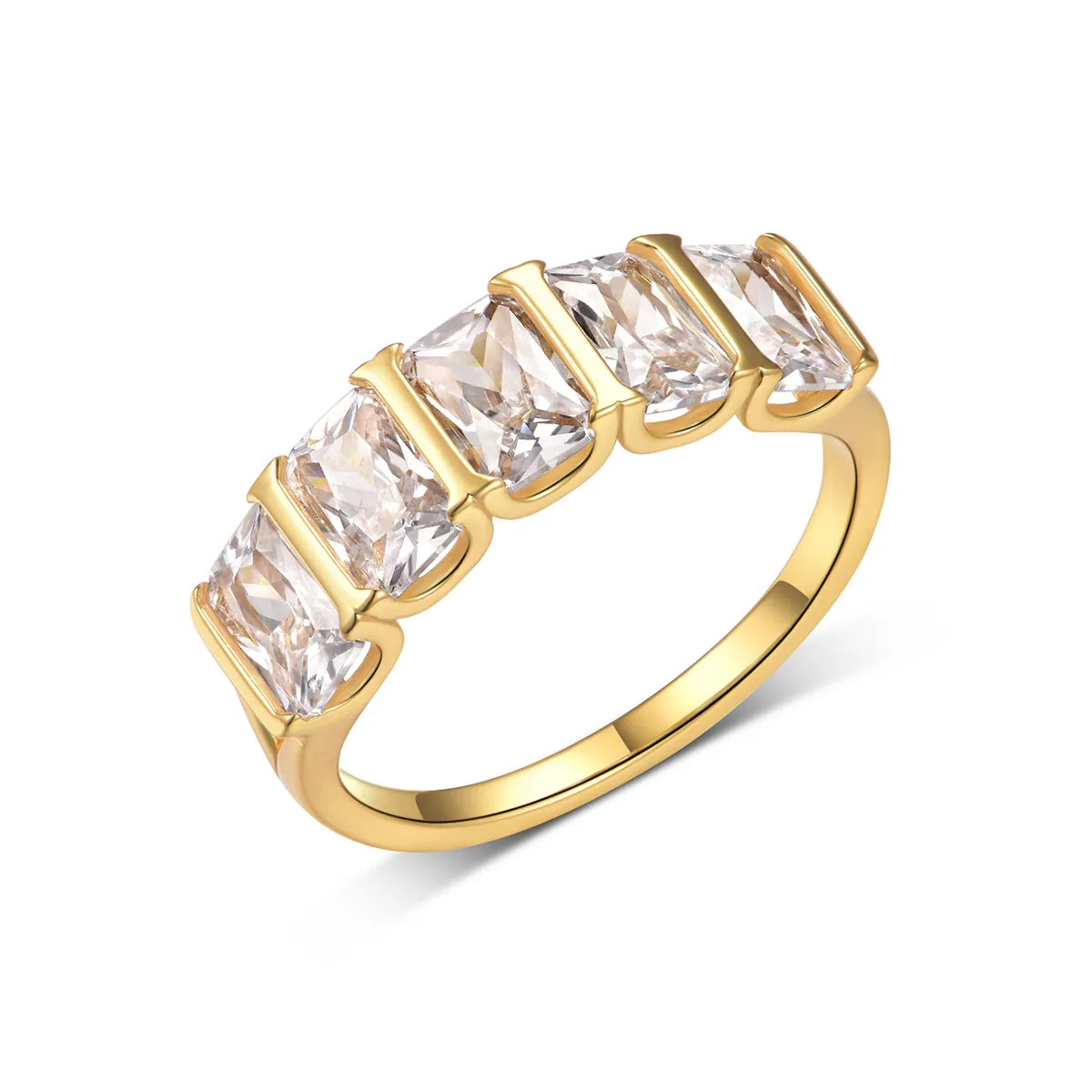 MR0149 Promise Ring S25 Silver 18K Yellow Gold Radiant Cut Moissanite Band Ring 4.0ct/6*4mm