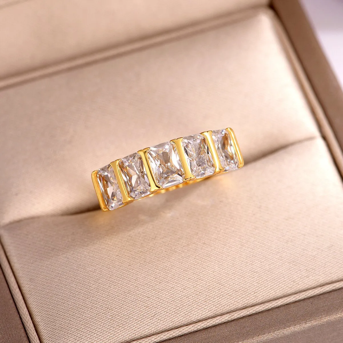 MR0149 Promise Ring S25 Silver 18K Yellow Gold Radiant Cut Moissanite Band Ring 4.0ct/6*4mm