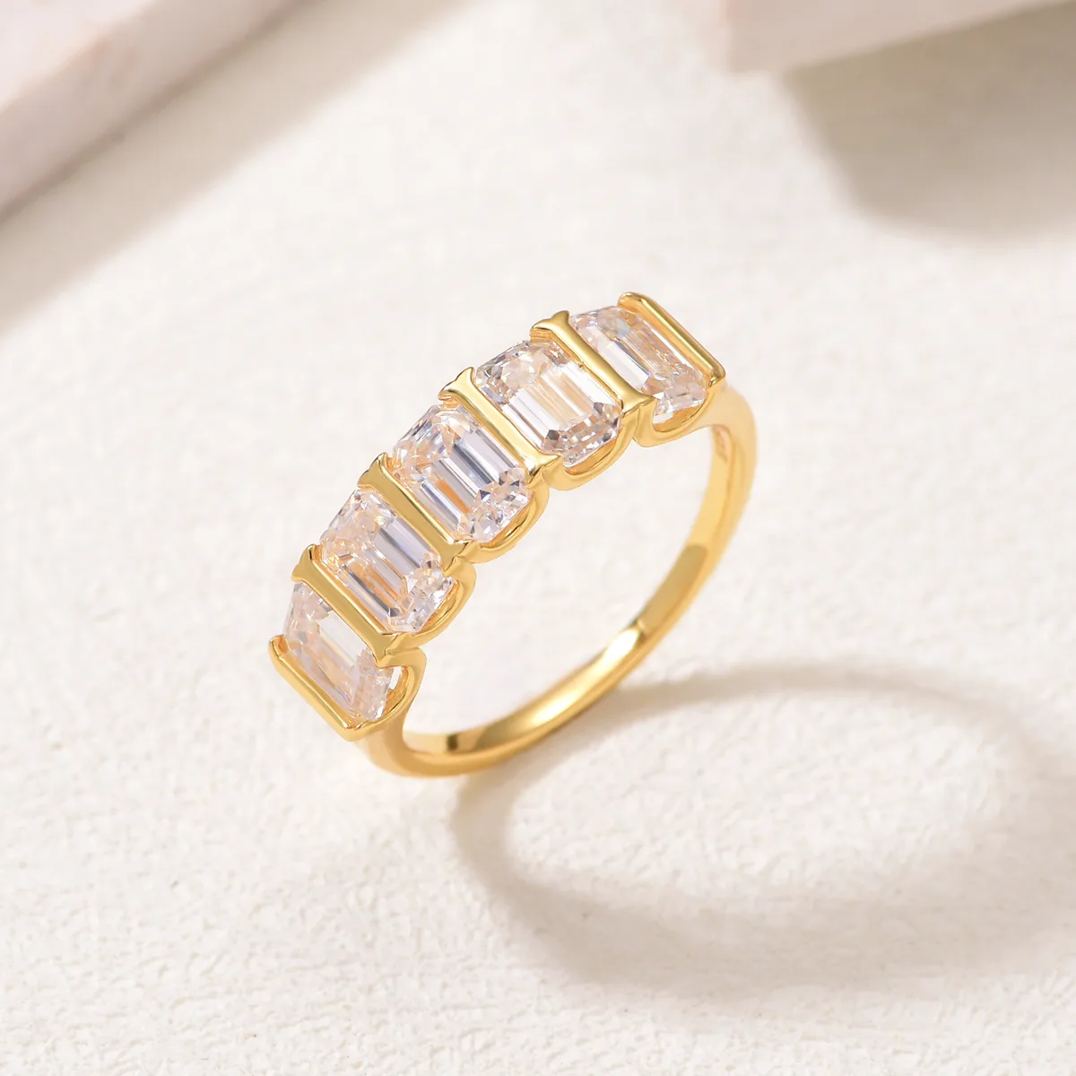 MR0149 Promise Ring S25 Silver 18K Yellow Gold Radiant Cut Moissanite Band Ring 4.0ct/6*4mm