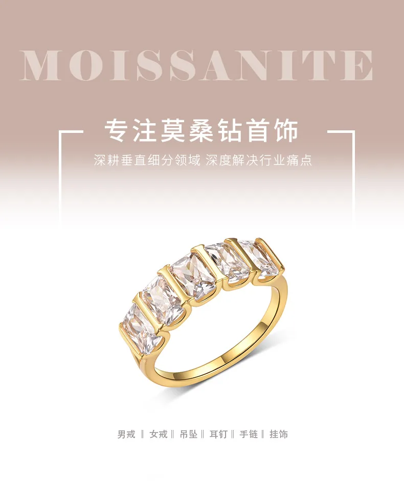MR0149 Promise Ring S25 Silver 18K Yellow Gold Radiant Cut Moissanite Band Ring 