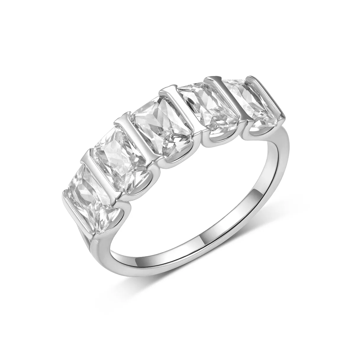 MR0149 Promise Ring S25 Silver 18K Yellow Gold Radiant Cut Moissanite Band Ring 4.0ct/6*4mm