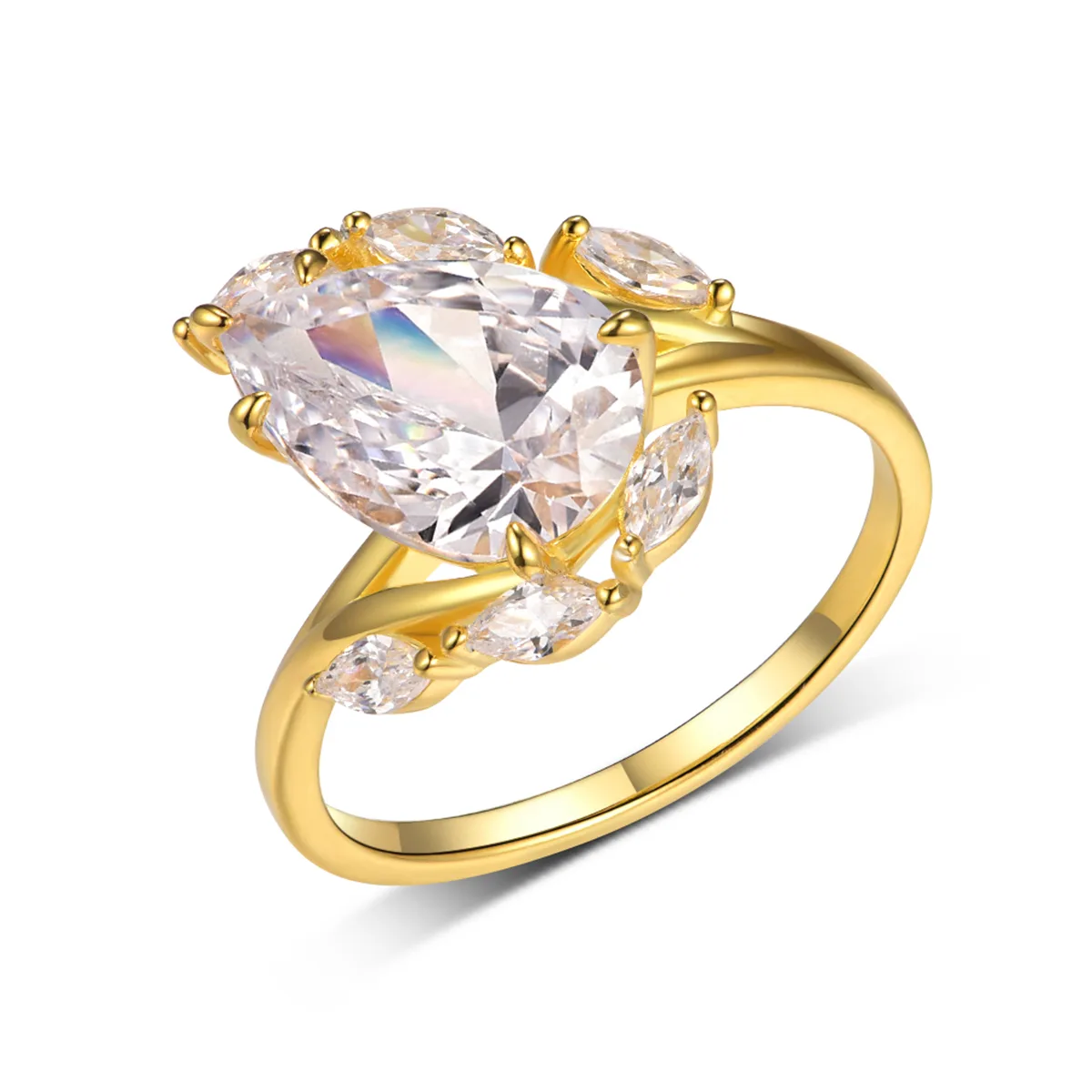 MR0145 S25 Silver 18K Yellow Gold Luxury Teardrop Moissanite Confession Ring Center Stone 4.0ct/12*8mm