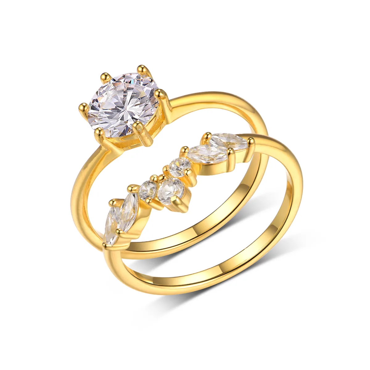 MR0144 S25 Silver 18K Yellow Gold Round Moissanite Delicate Bridal Ring Set Center Stone 1.2ct/7.0mm