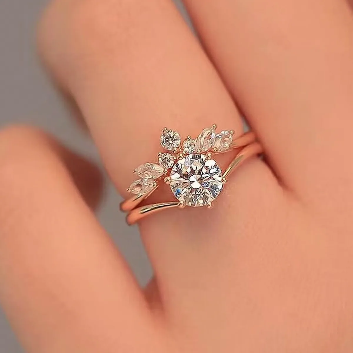 MR0144 S25 Silver 18K Yellow Gold Round Moissanite Delicate Bridal Ring Set Center Stone 1.2ct/7.0mm