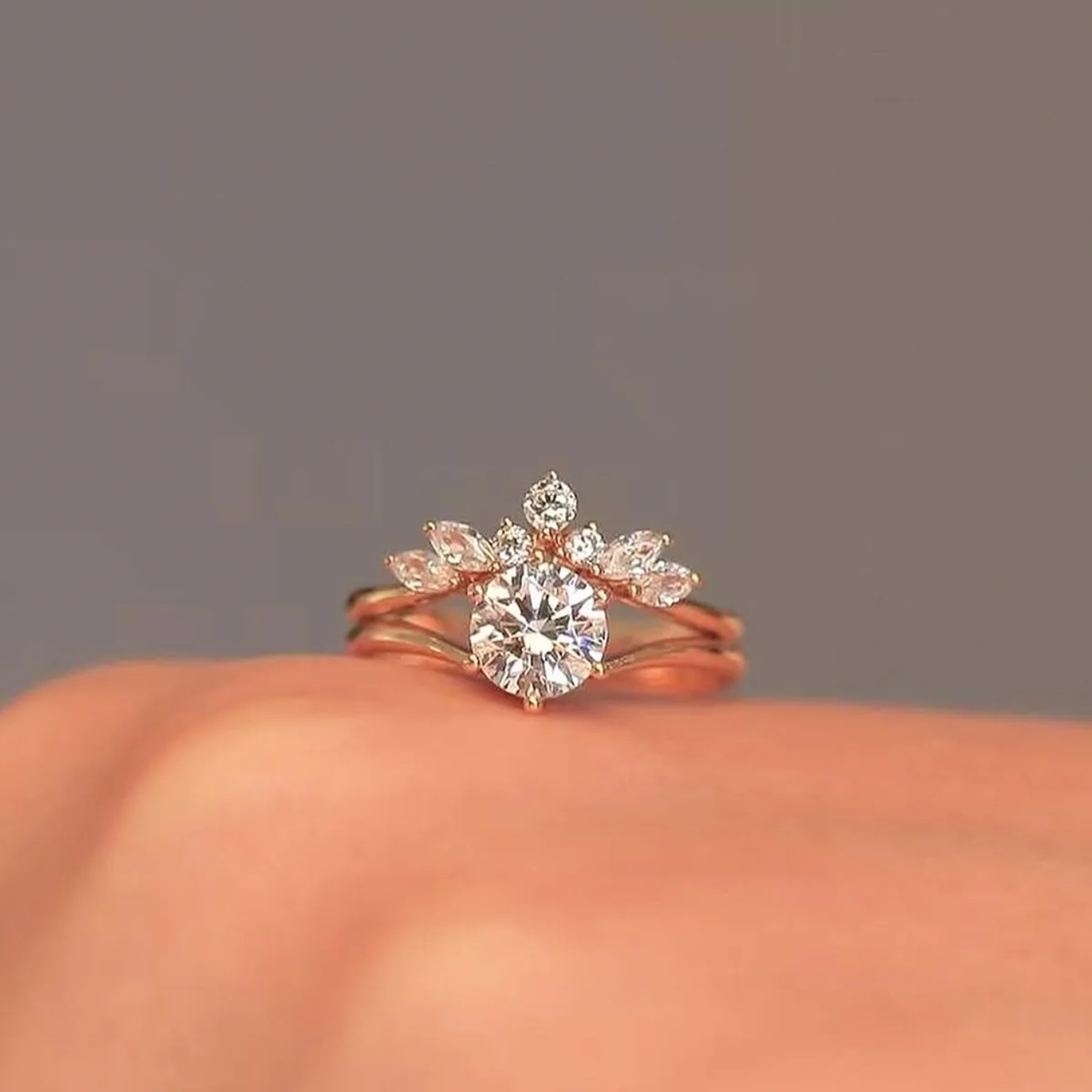 MR0144 S25 Silver 18K Yellow Gold Round Moissanite Delicate Bridal Ring Set Center Stone 1.2ct/7.0mm