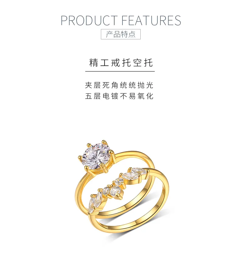 MR0144 S25 Silver 18K Yellow Gold Round Moissanite Delicate Bridal Ring Set Cent