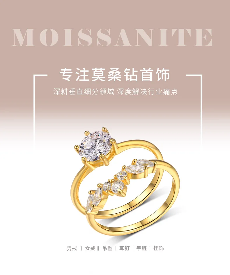MR0144 S25 Silver 18K Yellow Gold Round Moissanite Delicate Bridal Ring Set Cent