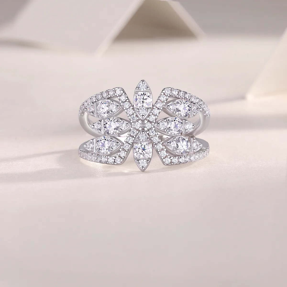 R13336 S925 Silver 18K White Gold Proposal Ring Women's Ring Moissanite Melee 1.0CT