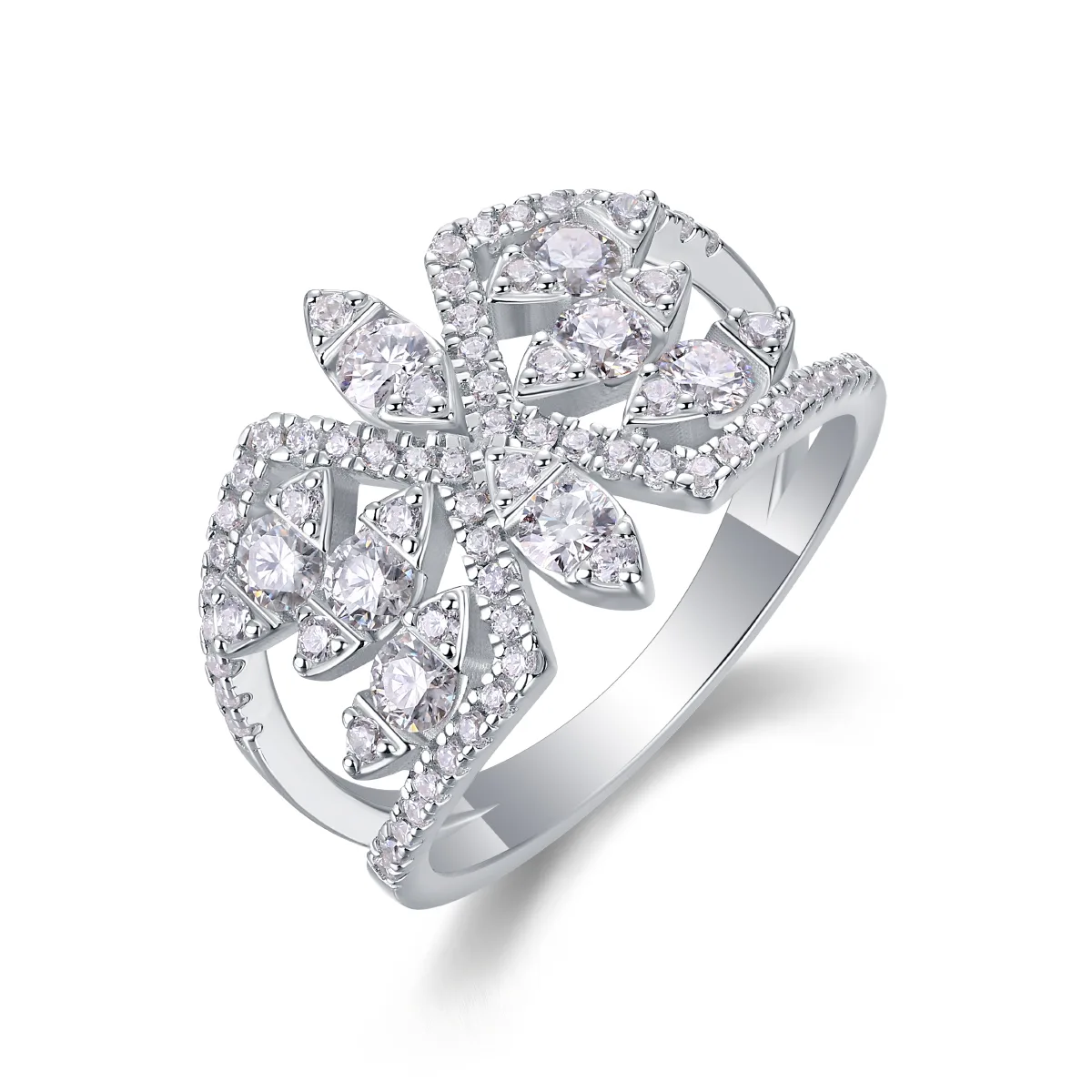 R13336 S925 Silver 18K White Gold Proposal Ring Women's Ring Moissanite Melee 1.0CT