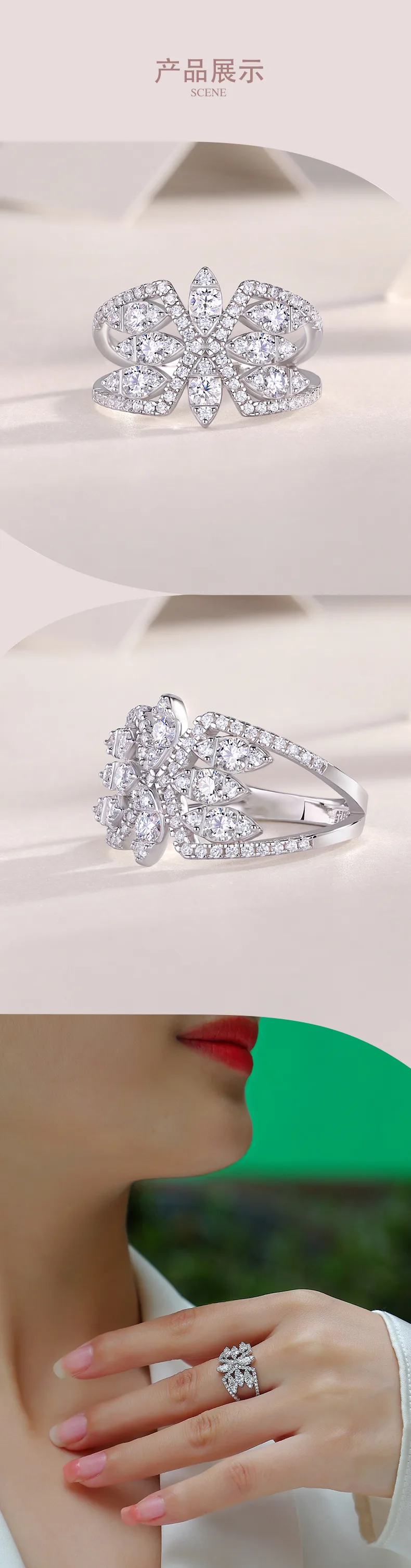 R13336 S925 Silver 18K White Gold Proposal Ring Women