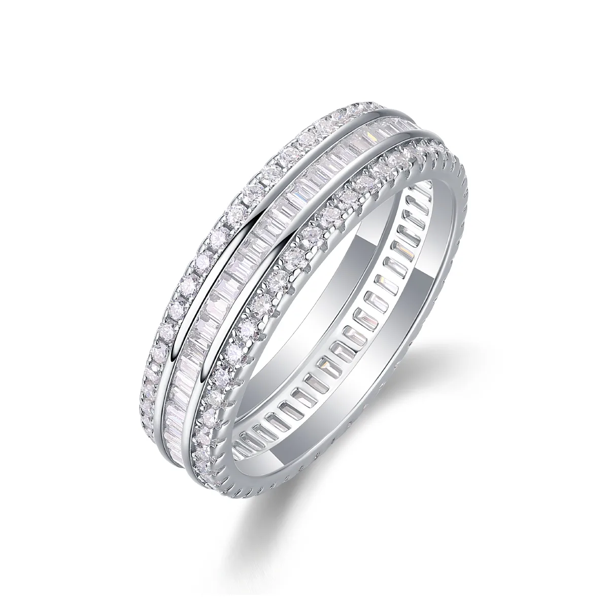 R13250 S925 Silver 18K White Gold Proposal Ring Moissanite Melee 1.1CT