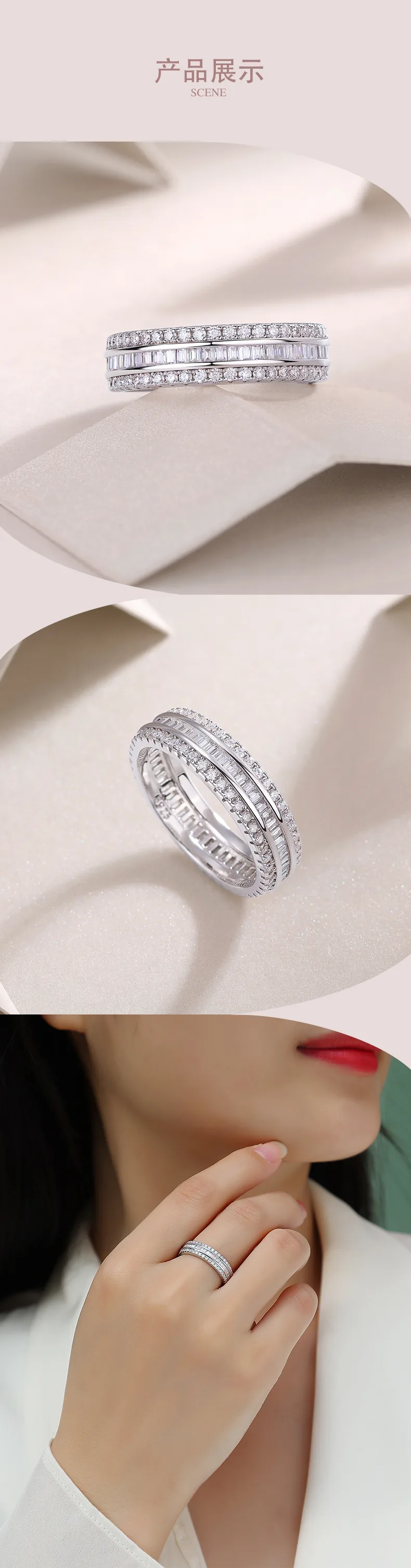 R13250 S925 Silver 18K White Gold Proposal Ring Moissanite Melee 1.1CT detail 5
