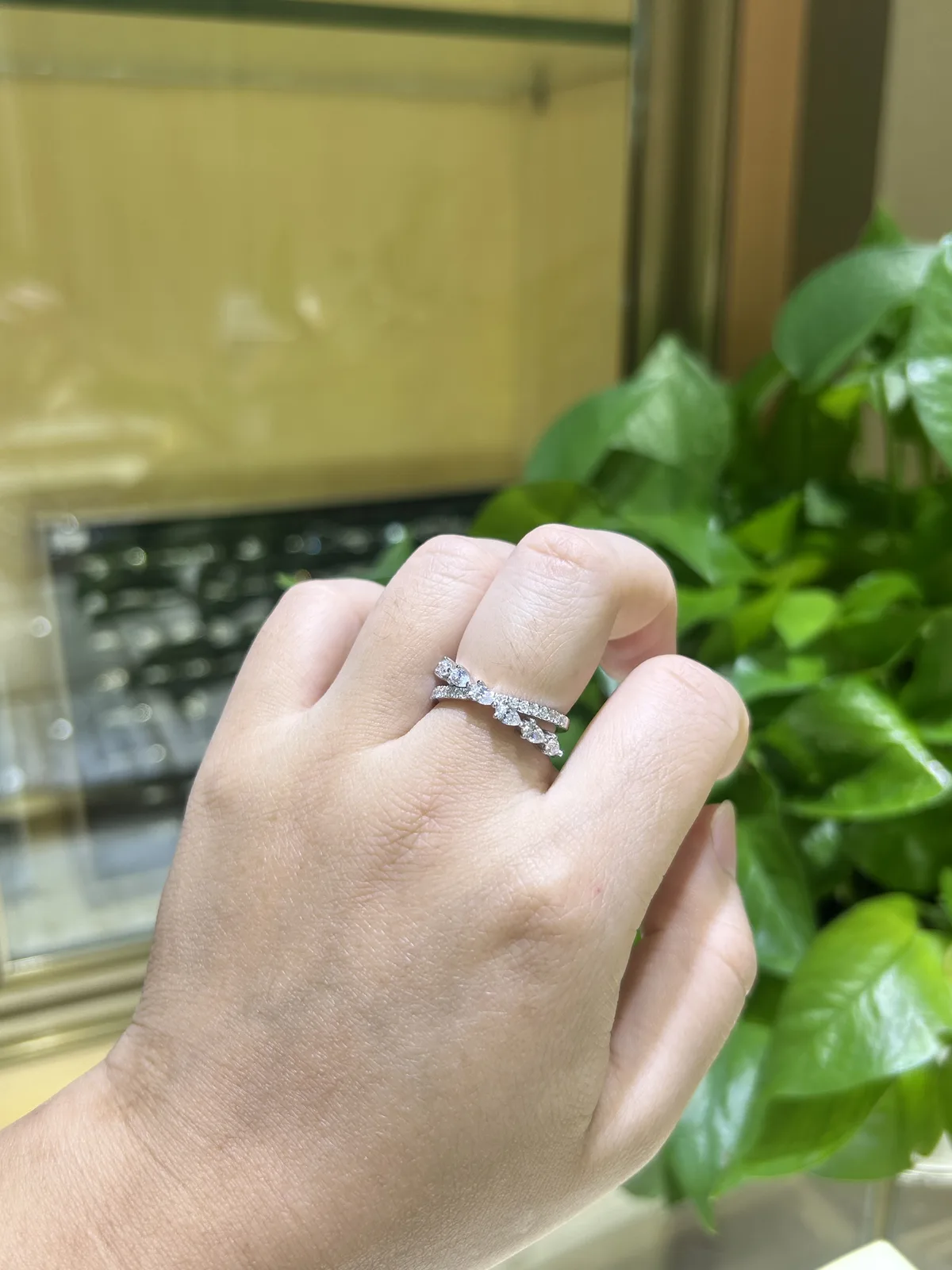 X Teardrop Diamond Band Ring S925 White-Gold-Plated Silver Custom Side Stone Moissanite Promise Ring 1.635ct