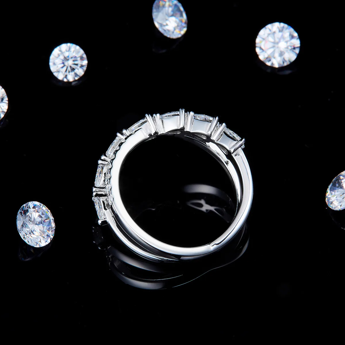 X Teardrop Diamond Band Ring S925 White-Gold-Plated Silver Custom Side Stone Moissanite Promise Ring 1.635ct