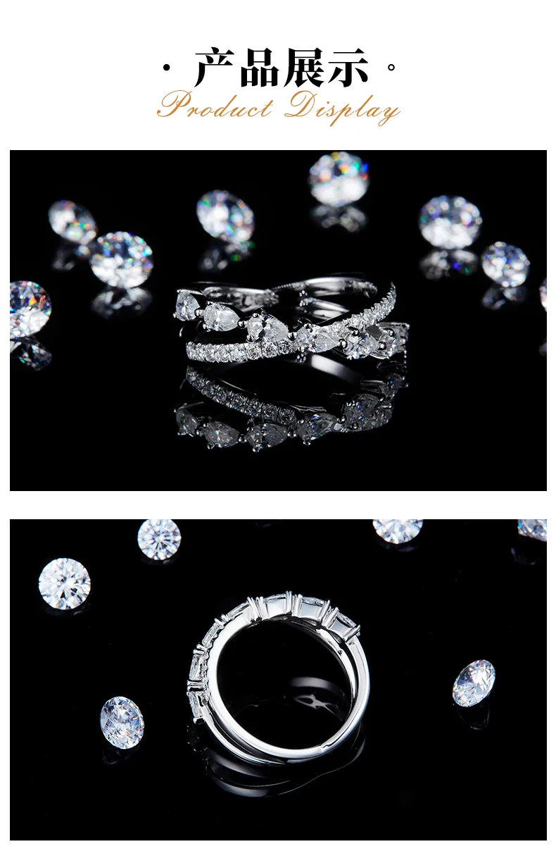 X Teardrop Diamond Band Ring S925 White-Gold-Plated Silver Custom Side Stone Moi