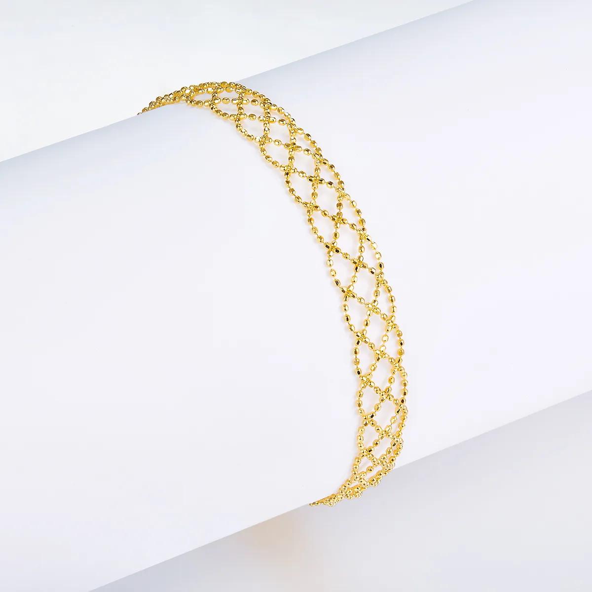 B005 S925 Silver 18K Gold Large Woven Lace Bracelet