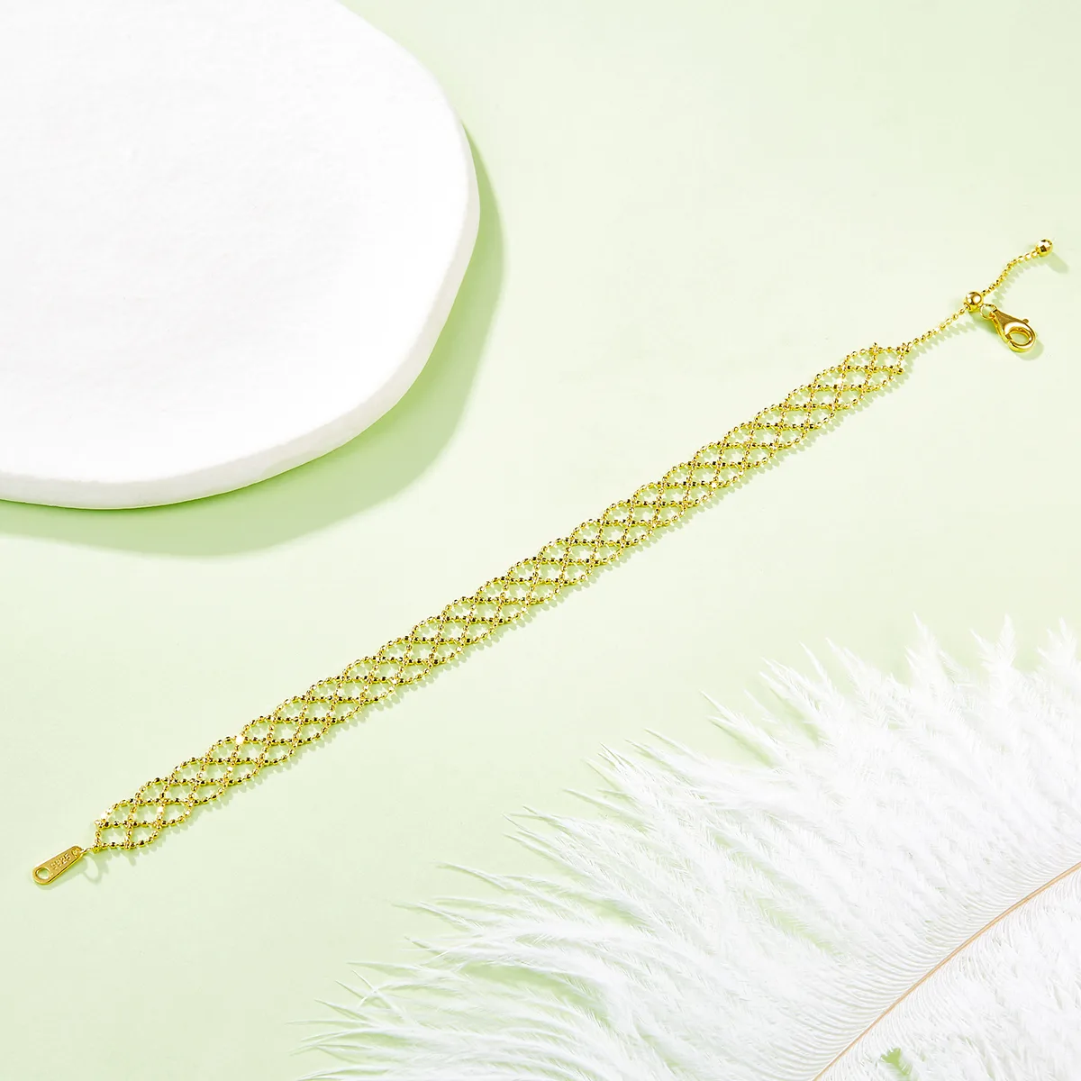 B005 S925 Silver 18K Gold Large Woven Lace Bracelet