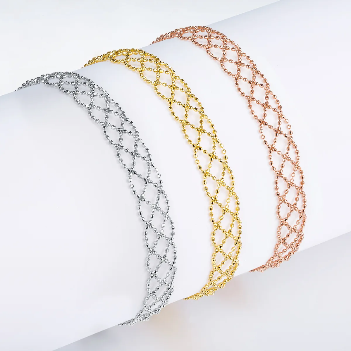 B005 S925 Silver 18K Gold Large Woven Lace Bracelet