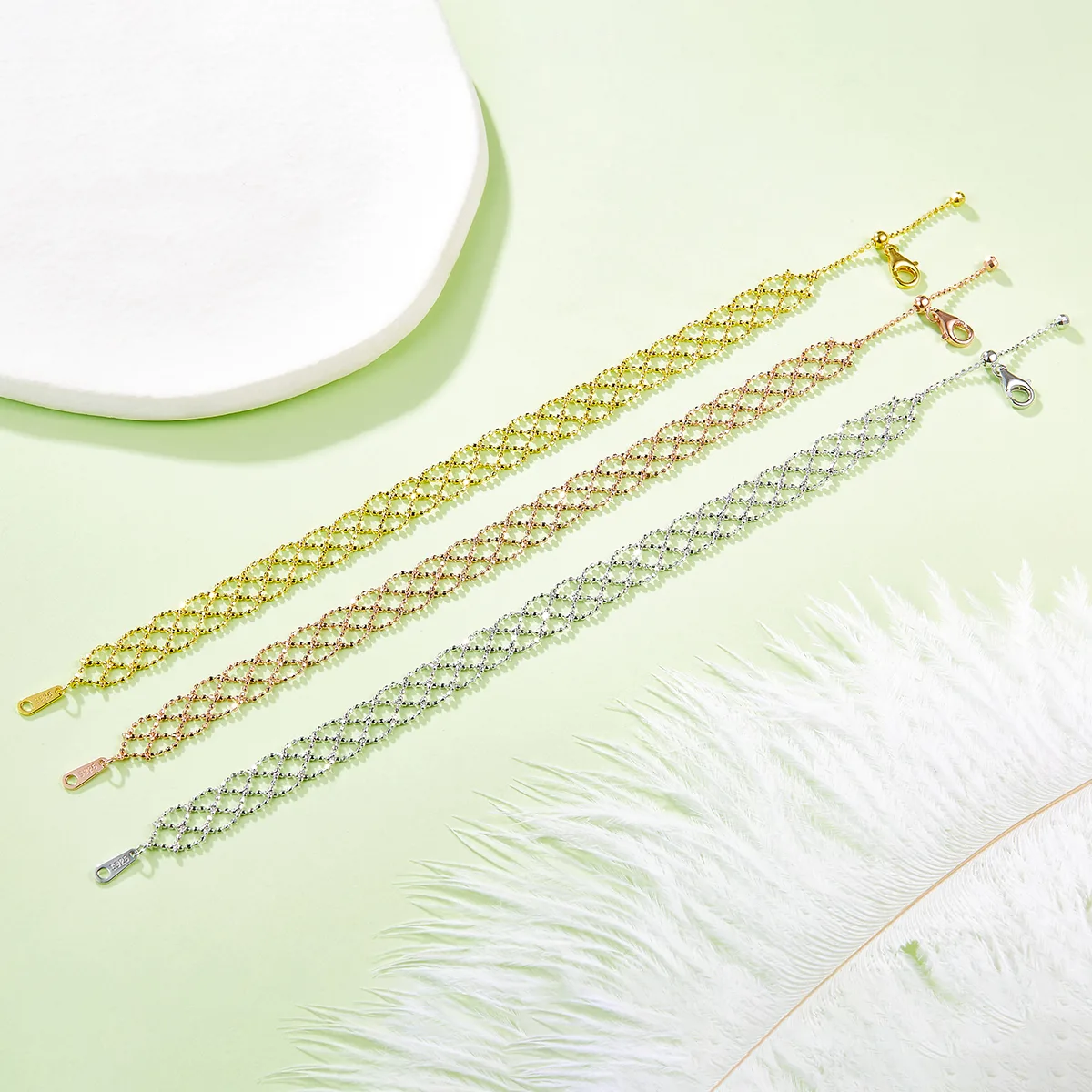 B005 S925 Silver 18K Gold Large Woven Lace Bracelet
