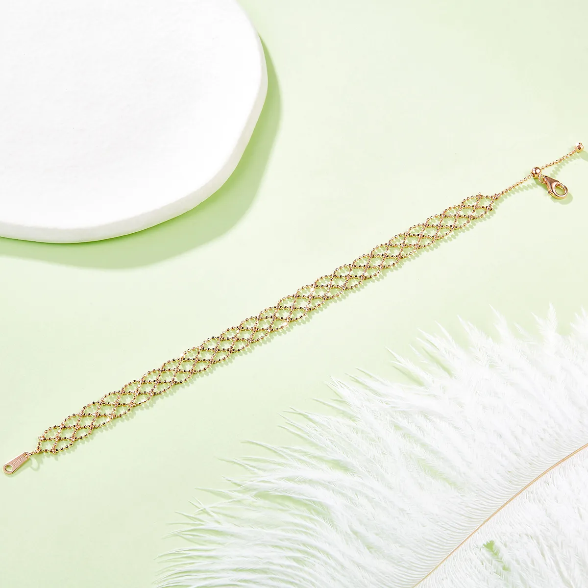 B005 S925 Silver 18K Gold Large Woven Lace Bracelet