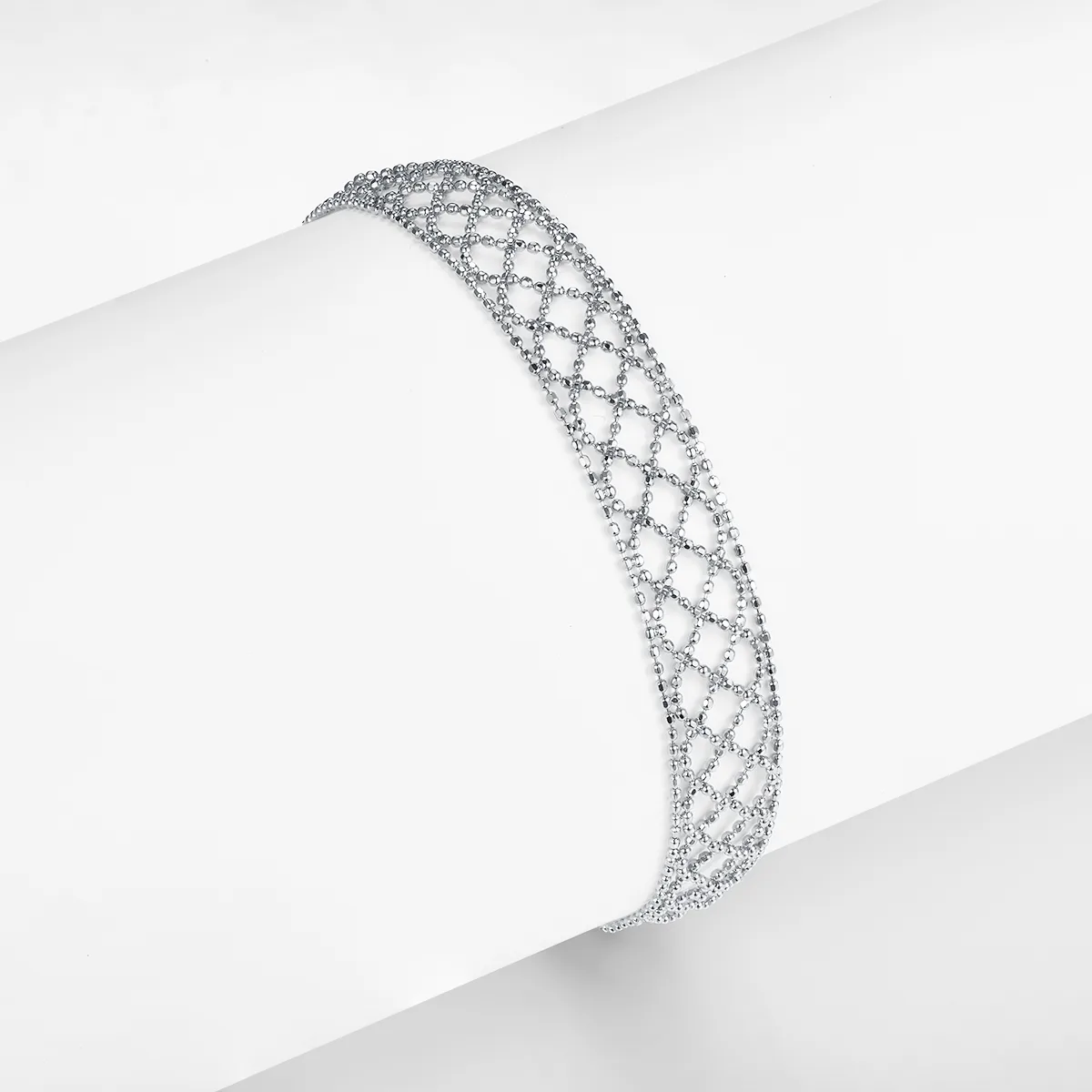 B004 S925 Silver 18K Gold Large Woven Lace Bracelet