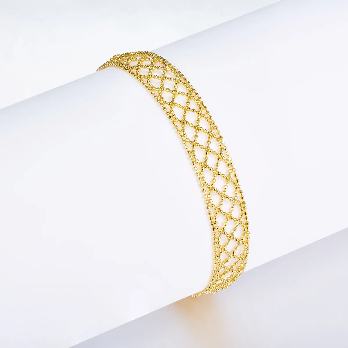 B004 S925 Silver 18K Gold Large Woven Lace Bracelet