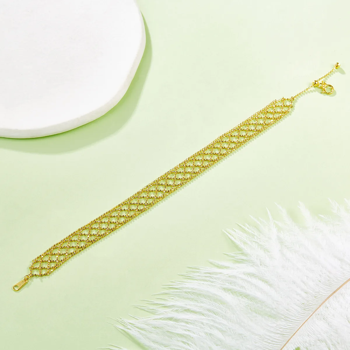 B004 S925 Silver 18K Gold Large Woven Lace Bracelet
