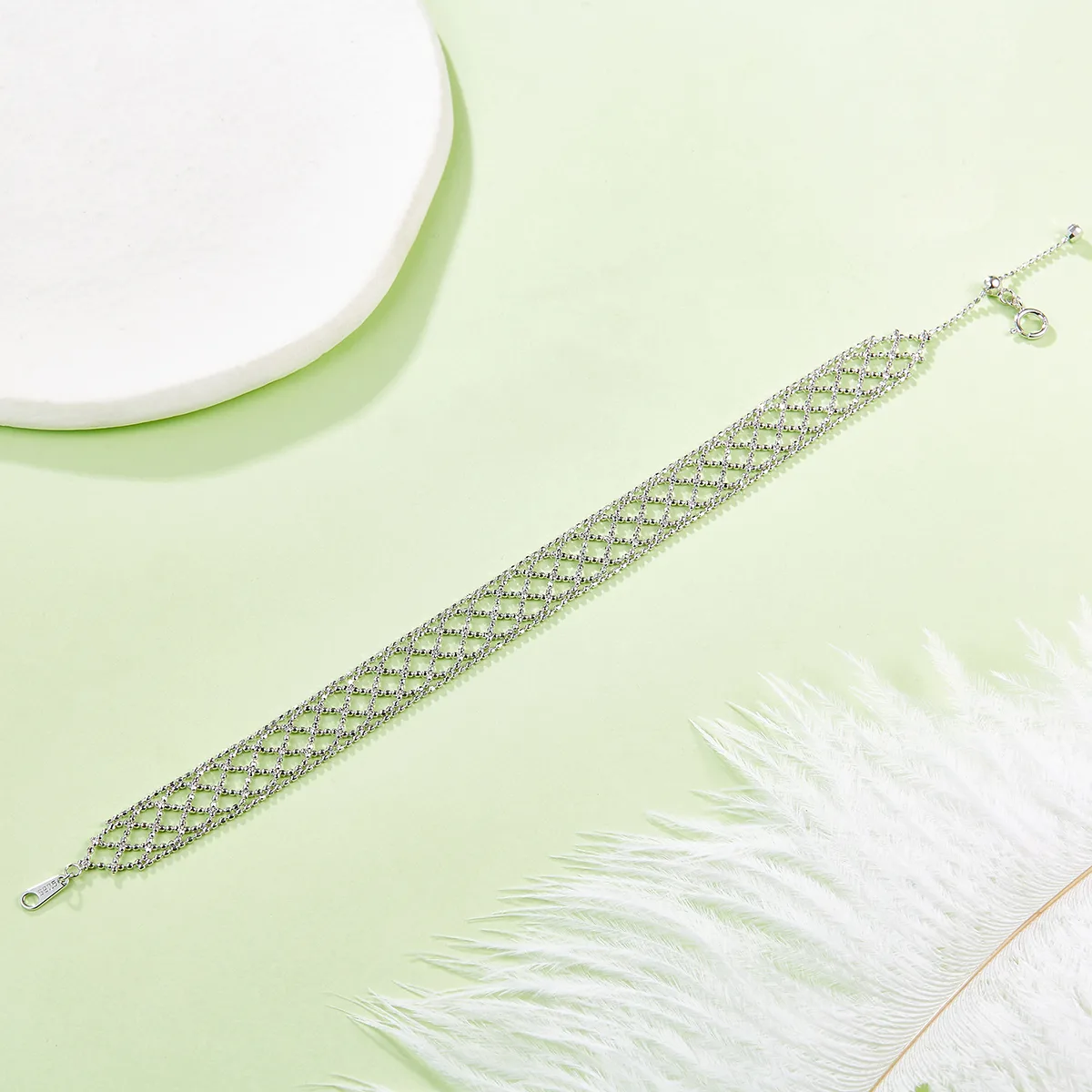 B004 S925 Silver 18K Gold Large Woven Lace Bracelet