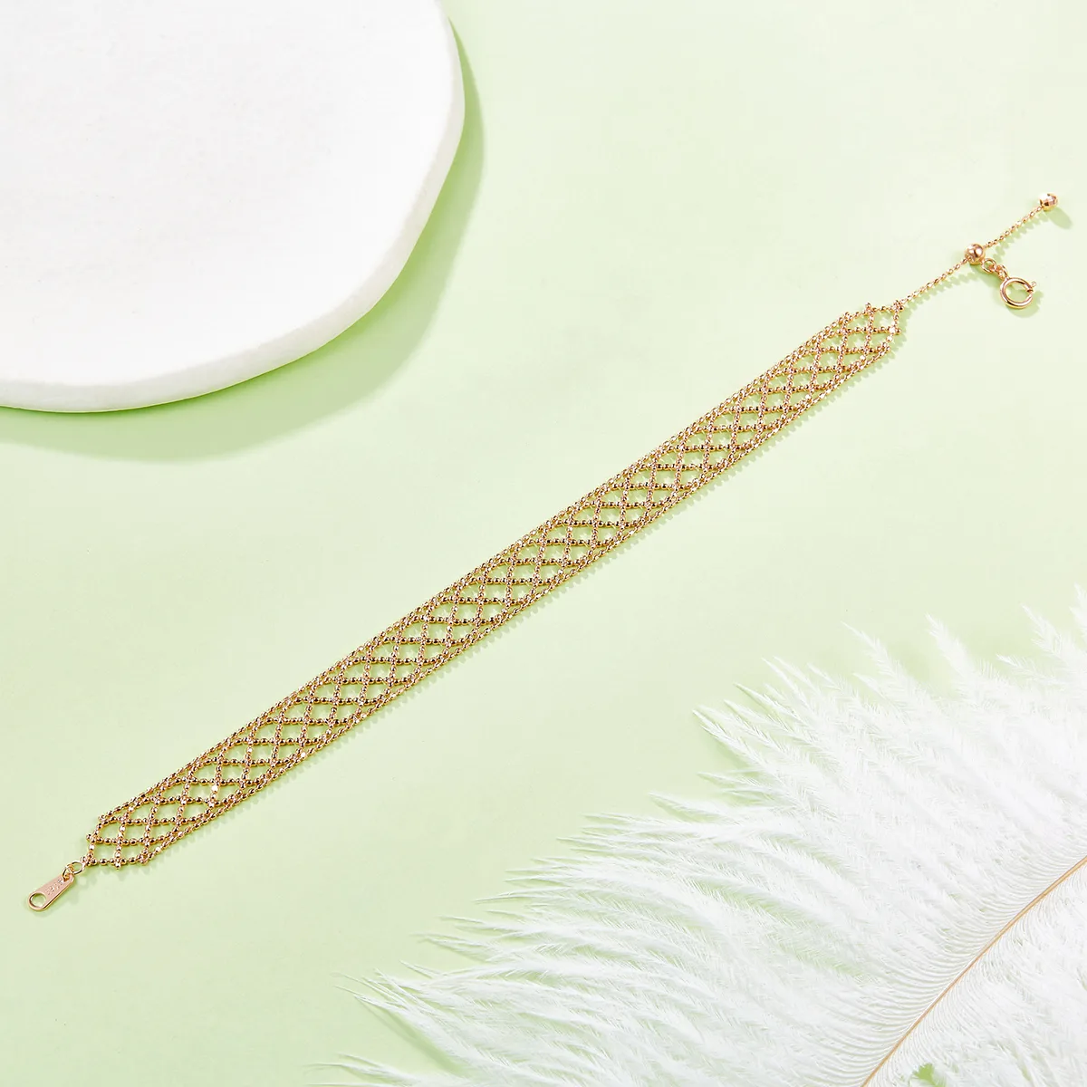 B004 S925 Silver 18K Gold Large Woven Lace Bracelet