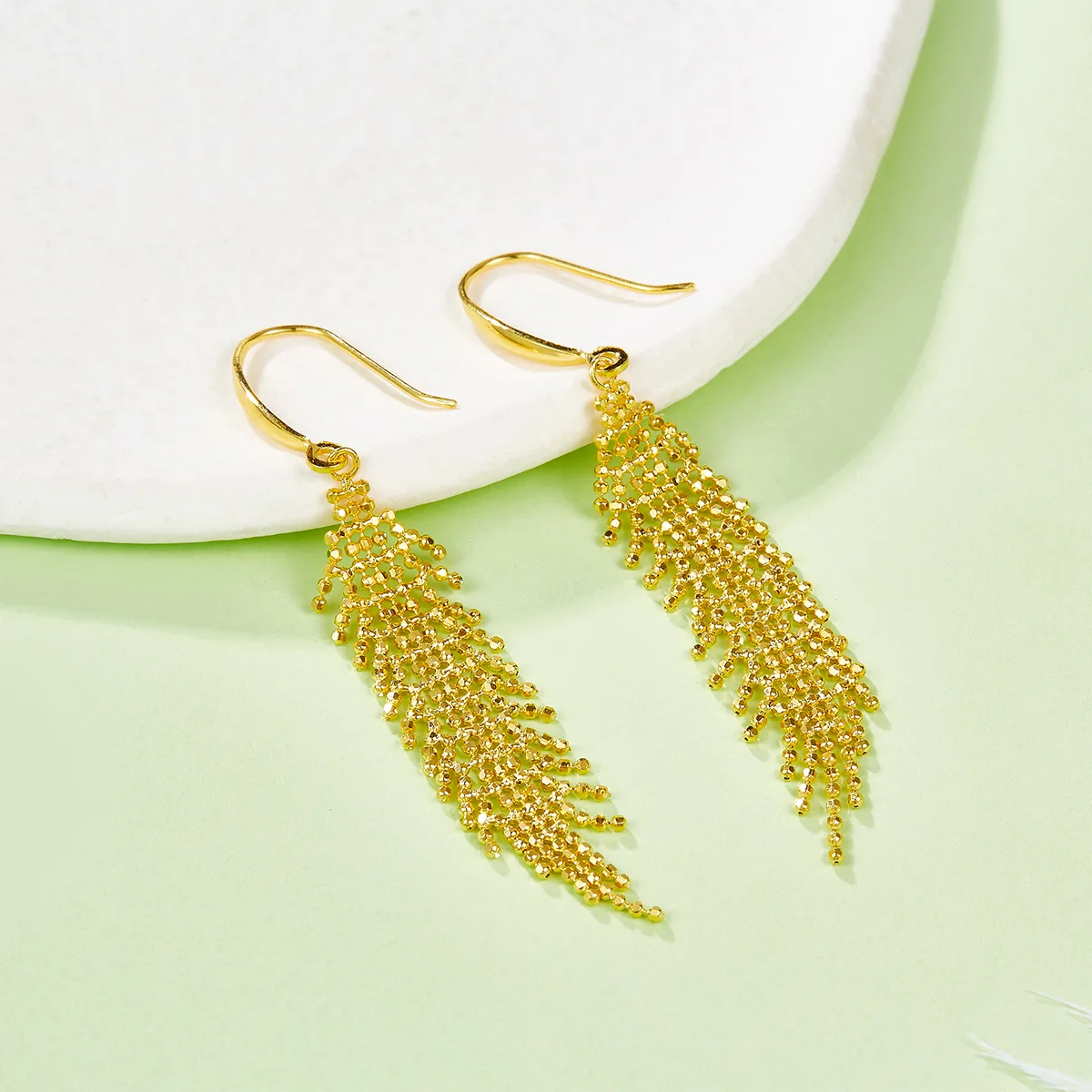 E001 S925 Silver 18K Gold Large Woven Tassel Earrings