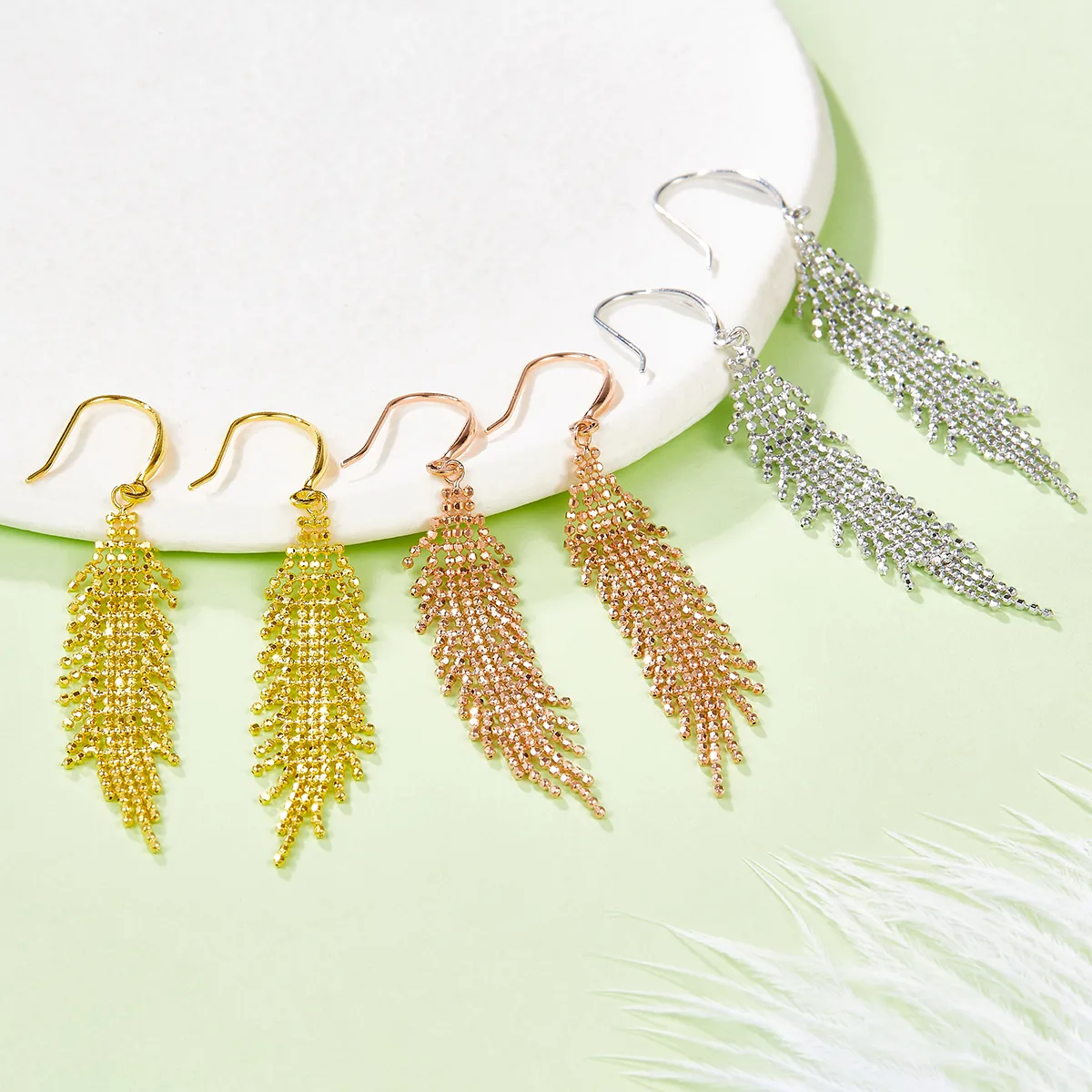 E001 S925 Silver 18K Gold Large Woven Tassel Earrings