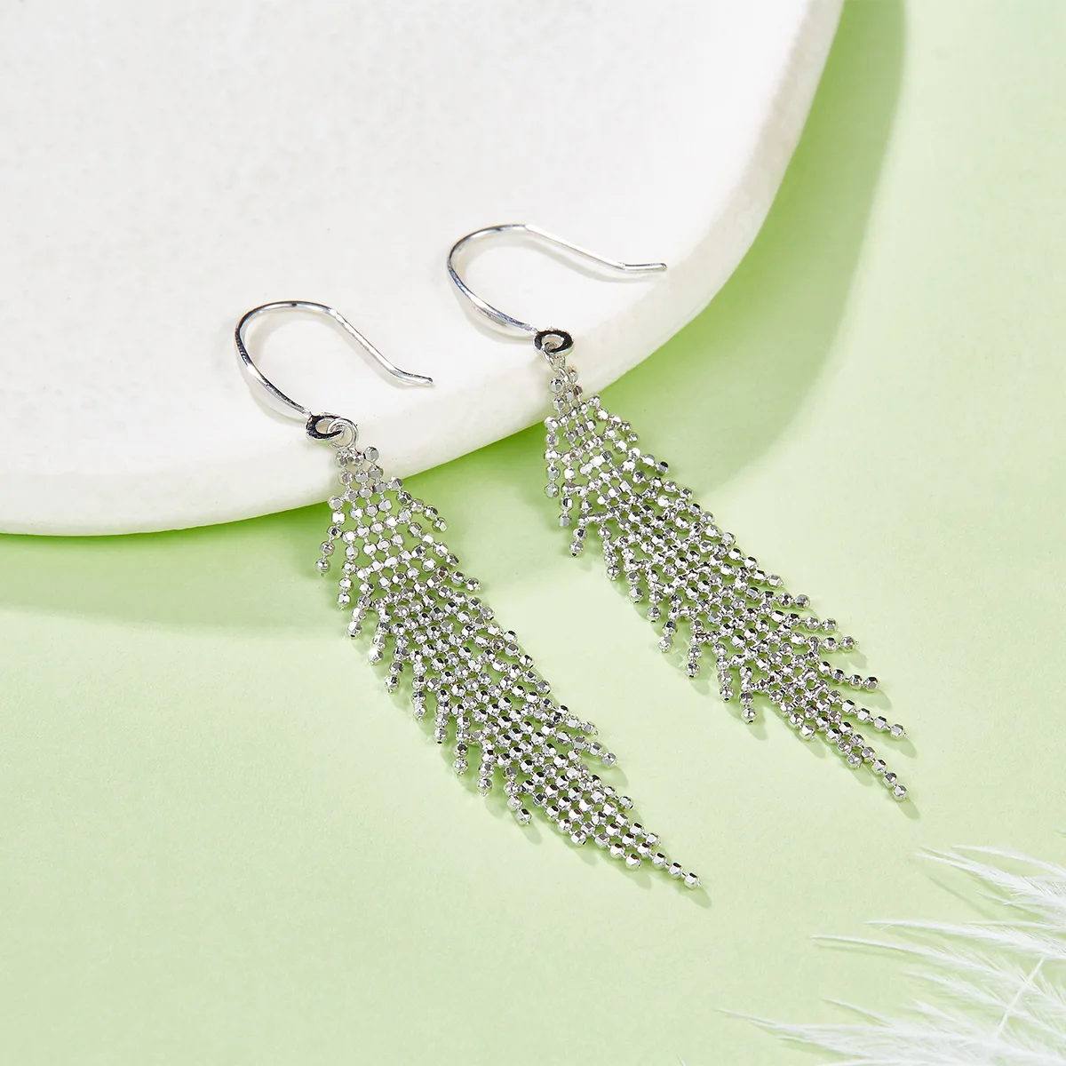 E001 S925 Silver 18K Gold Large Woven Tassel Earrings