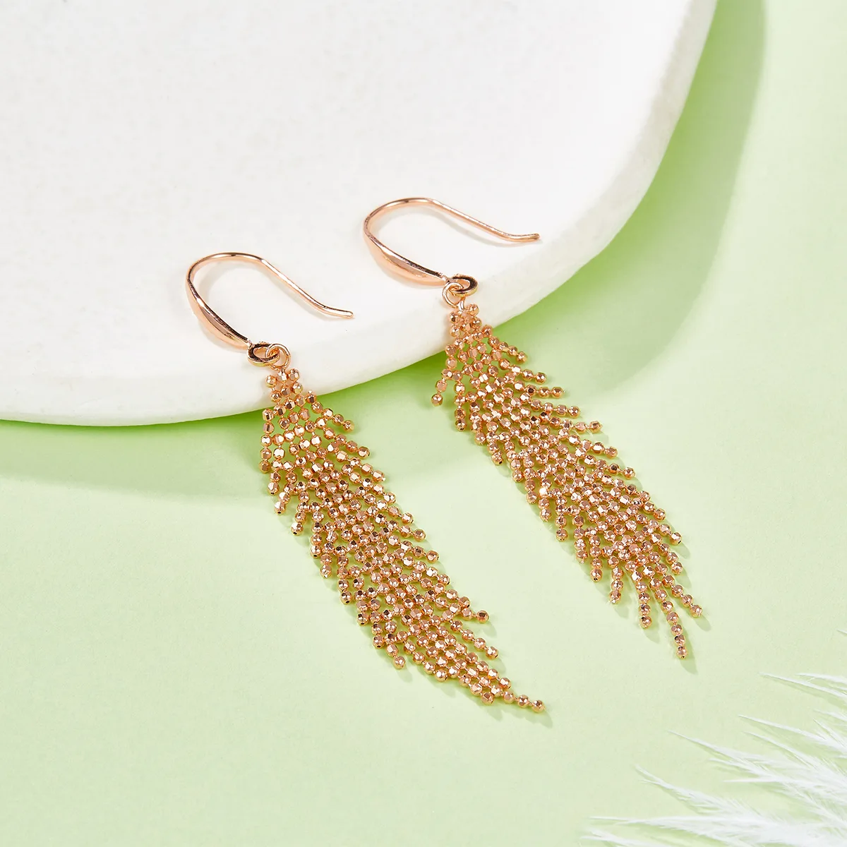 E001 S925 Silver 18K Gold Large Woven Tassel Earrings