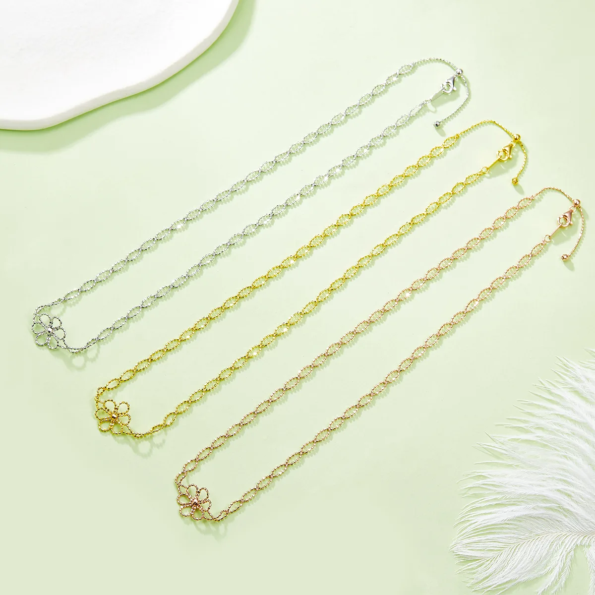 K001 S925 Silver 18K Gold Large Woven Lace Flower Necklace