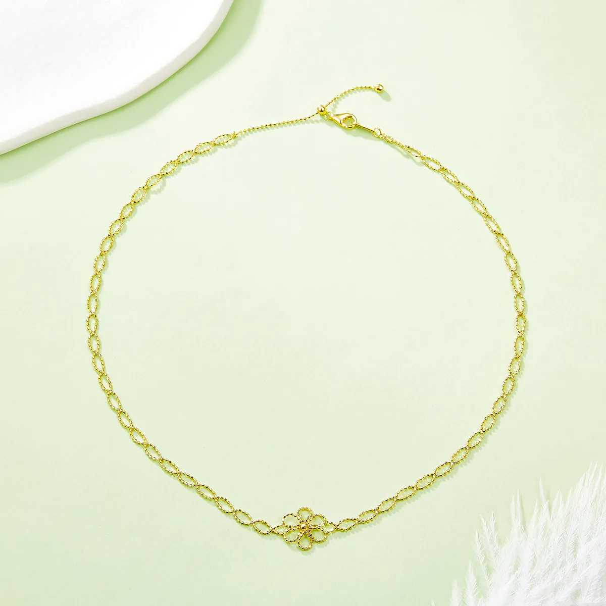 K001 S925 Silver 18K Gold Large Woven Lace Flower Necklace